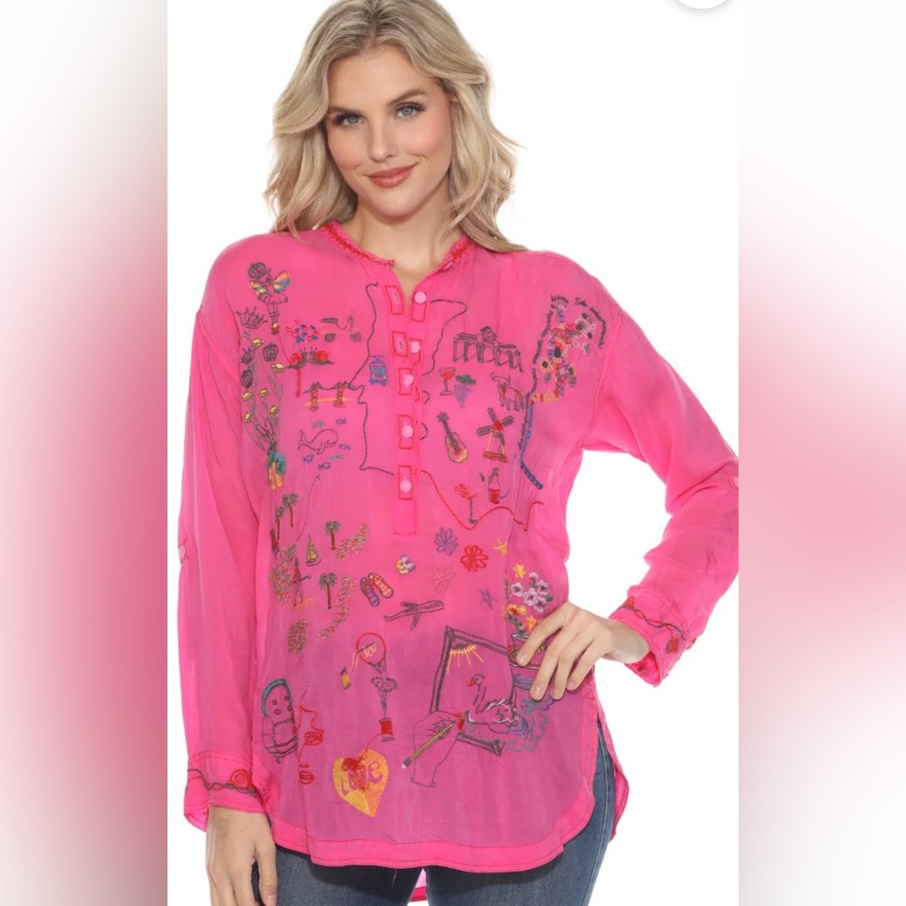 Johnny Was Fuchsia Selina Fatima Embroidered Blouse